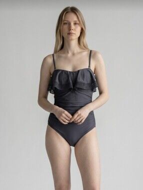 KONA SOL! SWEET EYELET RUFFLED BUST, SHIRRED SIDES, BLACK SWIMSUIT! SZ XL